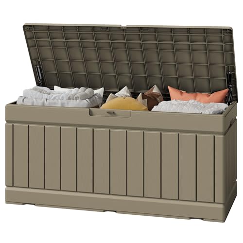 Outdoor Storage Box 82 Gallon Storage Bin with Lid for Patio Furniture (Coffee / 82 Gallon)