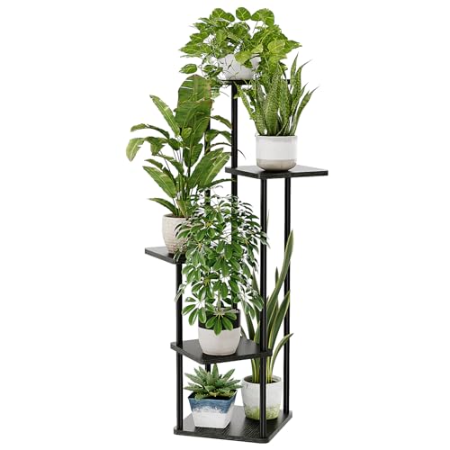 Black Plant Stand Indoor Corner Plant Shelf for Multiple Plants (Dark Brown / 5 Tier)