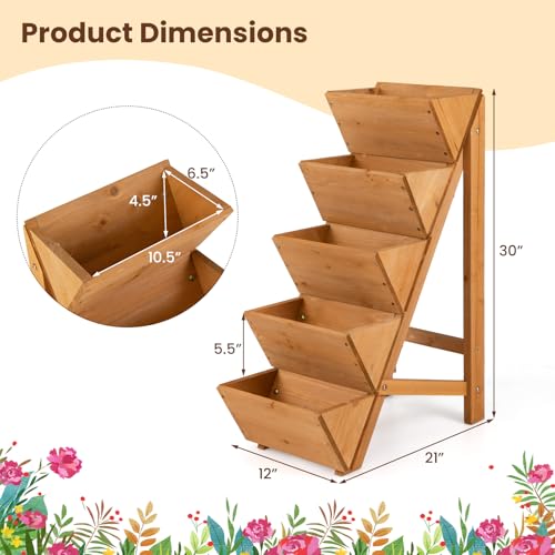 5 Tier Wooden Vertical Raised Garden Bed with Legs Set 2 (21'' x 12'' x 30'')