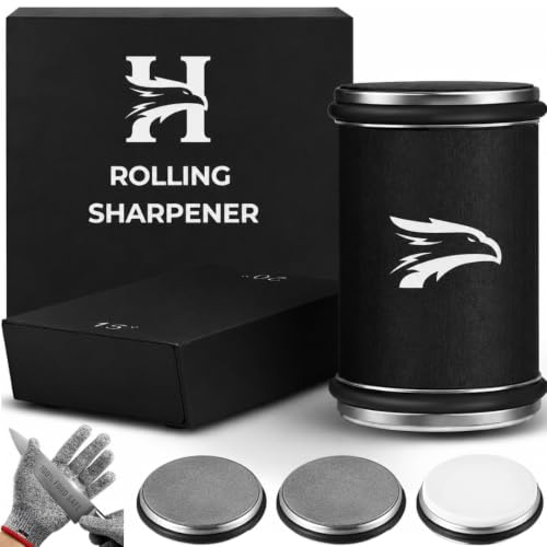 Rolling Knife Sharpener Kit with Diamond & Ceramic Disc (Black)