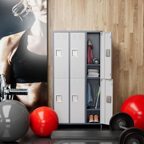 Metal Storage Locker for Employees (Grey White / 6 Door)