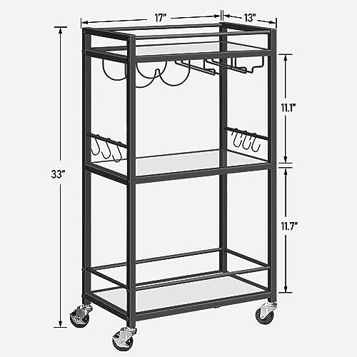 Bar Cart with 3 Mirrored Shelves (Black（3 Tier）)