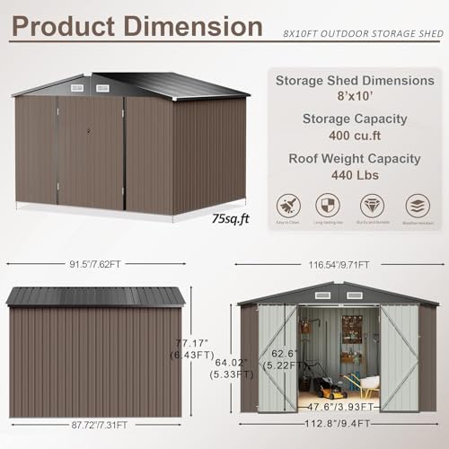 9.8x7.6 FT Shed Outdoor Storage Shed with Base (Brown / 9.8'x7.6')