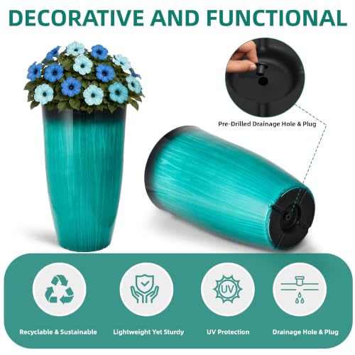 Autodaya 24" Faux Ceramic Large Planters for Outdoor Plants (24"-turquoise Teal)