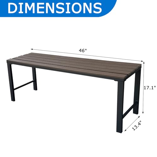 46" Outdoor Metal Backless Bench Set of 2 (Metal-walnut / 2 pcs)