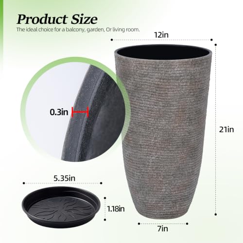 9 Gallon Tall Large planters for Outdoor (Colored Limestone / 21IN)