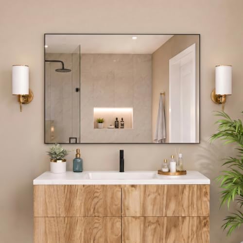 No-Nail Self-Adhesive Wall NanoMirror, 31 x 47 in, Black (Black / 47"L x 31"W)