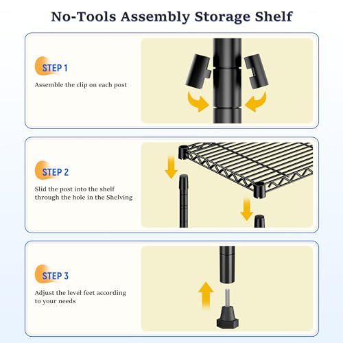 3 Tier Narrow Shelf Adjustable Storage Rack for Closet Bedroom (Black-18”W x 12”D x 35”H)