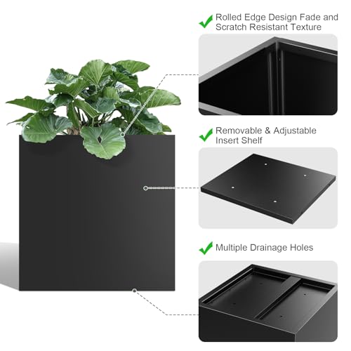 Metal Planter Box for Outdoor Plants 26" L x 26" W x 26" (Black / 26" L x 26" W x 26")
