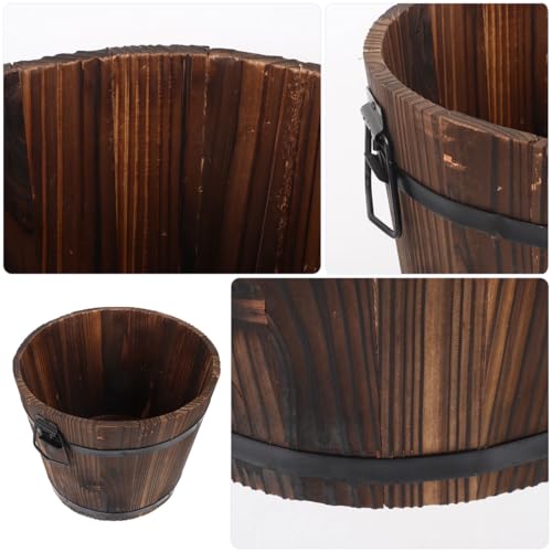Rustic Wooden Barrels Planters Whiskey Barrels Bucket with Handle