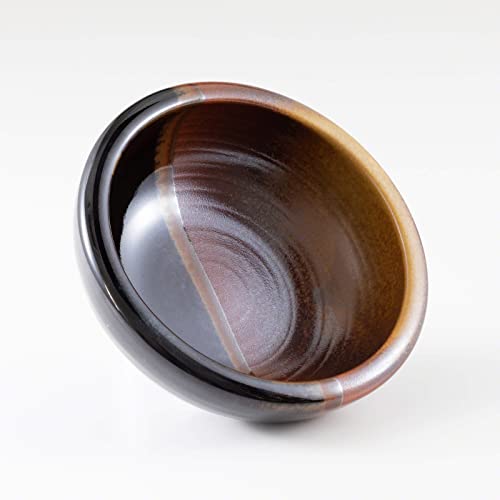 Minoyaki Series Small Round Glazed Ikebana Flower Vase (5.04 x 5.04 x 1.89 inches / Black and Brick Red)