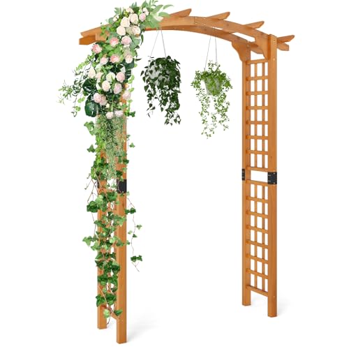 7.5FT Wood Garden Arbor Trellis (63''W x 90''H / Honey Brown)