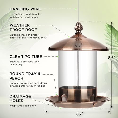 Metal Bird Feeders for Outdoors Hanging (Copper)