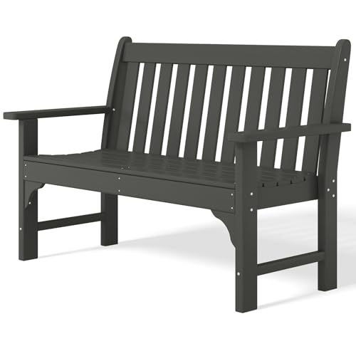 Garden Bench Farmhouse Park Front Porch for Entryway Bench Outdoor Seating Low Bench Patio Bench Outside (Grey / 51IN)