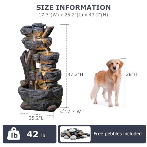 47.2" Tall Outdoor Water Fountain Large Waterfall Fountain (47.2’’H / 47.2’’h-stump&stone)