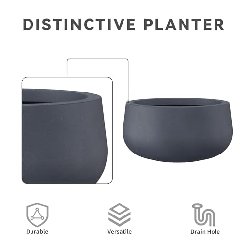 Charcoal Concrete Planter 16" Dia All (Dark Gray / 15.7"w)