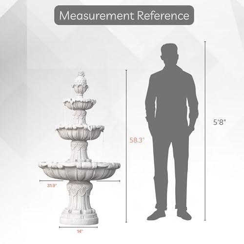 58.3" 3 Tier Outdoor Freestanding Water Fountain (White)