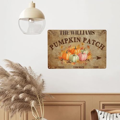 Personalized Halloween Farm Fresh Pumpkin Metal Sign Fall Decor with Family Name Text Custom Pumpkin Patch Farm Signs for Fall Thanksgiving Garden Farmhouse Wall Decoration (Farm Sign)
