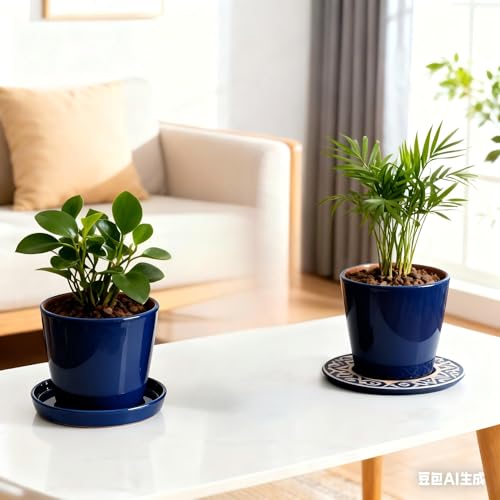 Ceramic Plant Saucer Pot Tray 6 (6+8+10in 3pack / Blue)