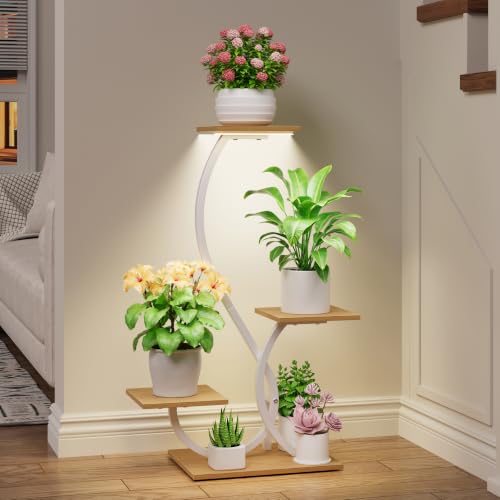 Plant Stand with Grow Lights 4 Tier Metal Plant Shelf 32" White