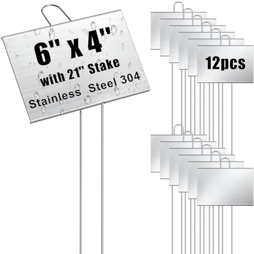 12 Pcs Large Plant Marker (4'' X 6'' with 21'' Stake / Silver)