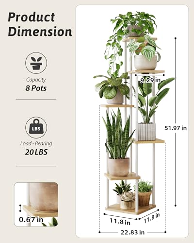 Corner Plant Stand Indoor Tall Plant Stand (White Oak 6 Tier)