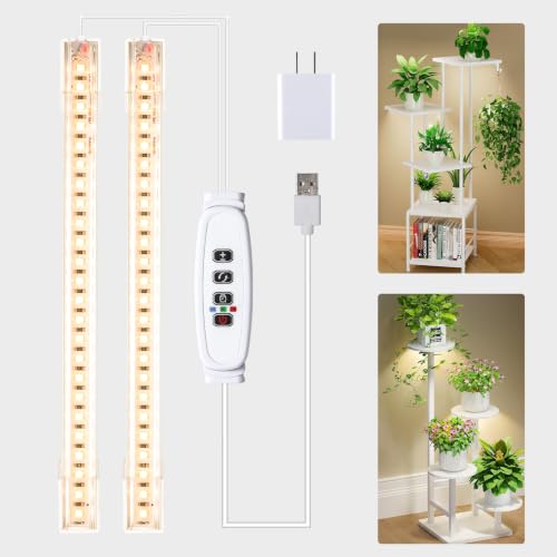 2 Head 7.87" 3000K Full Spectrum Grow Light for Succulent Seedling Automatic Cycle Timer (White Cabel 3000K / 2 Head 1 Pack)