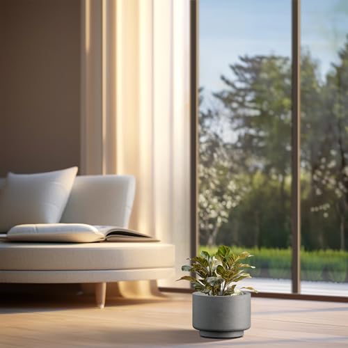 Pale Gray Concrete Planter 9.8" Dia All (Natural Concrete / 10" Dia x 7.1"H)