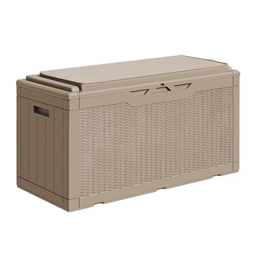 100 Gallon Resin Deck Box Outdoor Storage with Cushion (Coffee / 100 Gallon with Cushion)