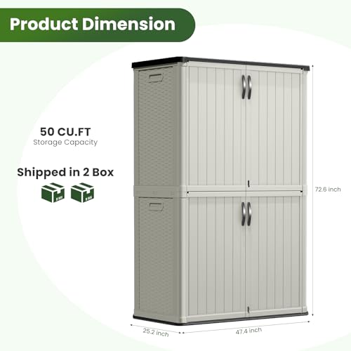 50 CuFt Outdoor Storage Cabinet with Lockable Doors (50 CUFT / Classic / Beige)