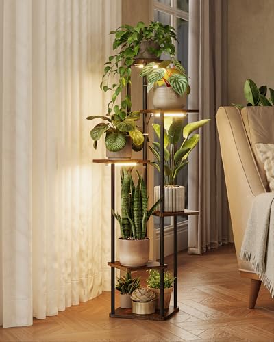 Plant Stand Indoor with Grow Lights Corner Plant Stand (Brown Oak Pro 6 Tier)