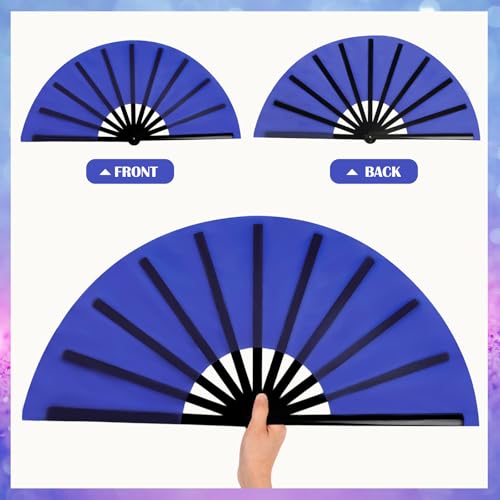 2 Packs Large Folding Hand Fans (Yellow and Blue)