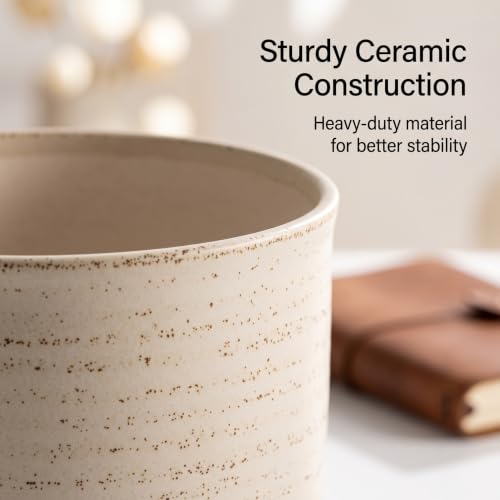 8 Inch Ceramic Plant Pot with Drainage Hole & Separate Saucer (Brush Color / 8 inch)