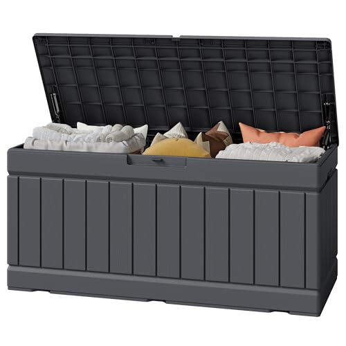 Outdoor Storage Box 82 Gallon Storage Bin with Lid for Patio Furniture (Gray / 82 Gallon)