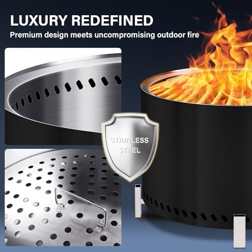 28" Smokeless Firepit with Stand & Grill Rack (Black / 28 Inch Black)