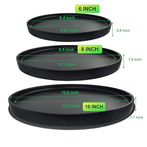 Ceramic Plant Saucer Pot Tray 6 (6+8+10in 3pack / Black)
