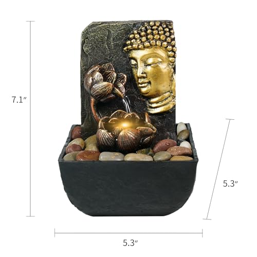 Desktop with LED Light Buddha Lotus Resin Fountain (Lotus Buddha Statue)