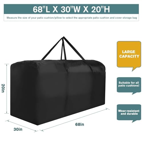 Patio Water Resistant Extra Large Protective Zippered Outdoor Cushion Furniture Storage Bag with Handles