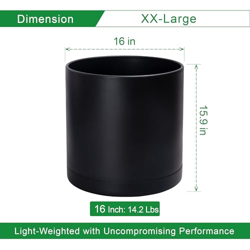 Plastic Planter Pot with Saucer (16 Inch / Matte Black)