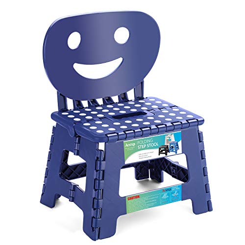 Folding Step Stool with Back Support for Kids (Royal Blue - Smiley Backrest / 9 Inch( Pack of 1))