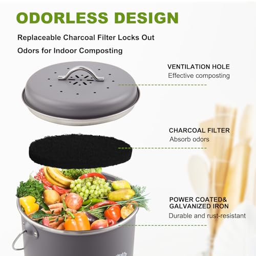 6 Pack Charcoal Filters for Compost Bin Bucket (Black 6 Pack / Mini)