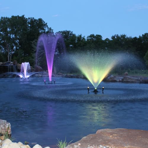 1 4 HP Floating Fountain & Aerator for Ponds and Lakes with 100 ft Cord (1/4 HP Pump / Color Changing Lights W/ Control Box)