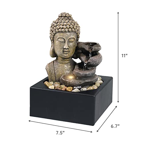 Indoor Table Waterfall Resin Fountain with LED Warm Light (Buddha Statue)