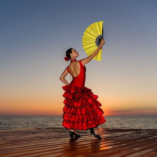 Large Folding Hand Fan for Line Dance (Gold B)