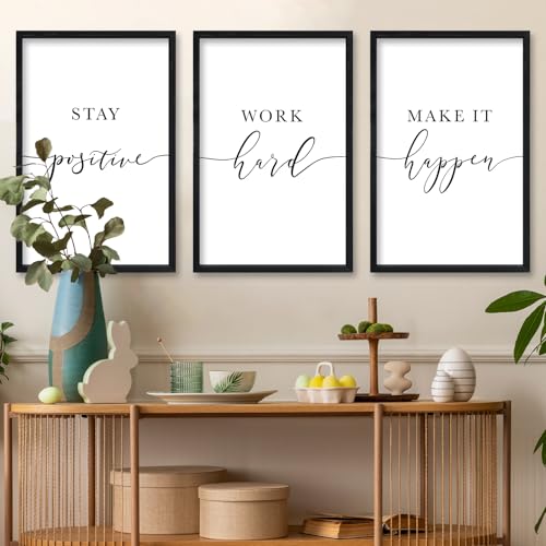 Inspirational Quotes Wall Art Decor 3 Piece 16"X24" Black (24"L x 16"W / Stay Positive Work Hard Make It Happen（Black))