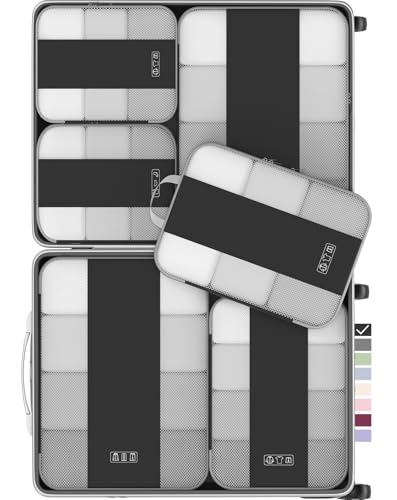 6 Set Compression Packing Cubes for Travel Essentials (Black)