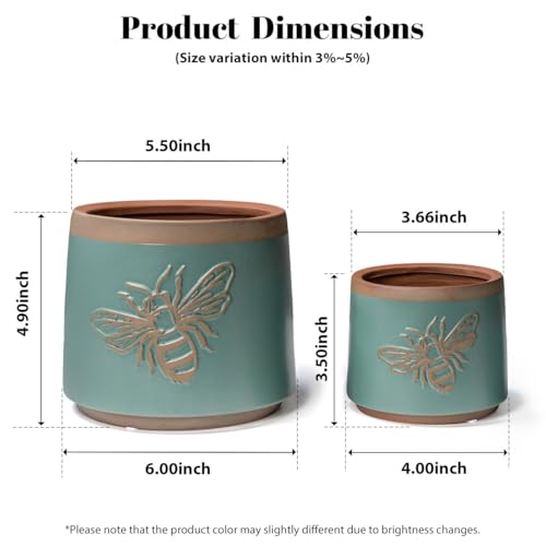 Terracotta Pots (6+4 Inch / Turquoise Bee)