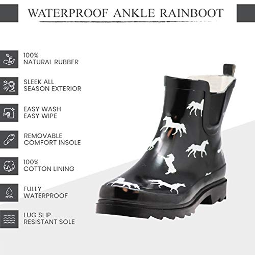Women's Waterproof Ankle Rain Boots (9 / Black Horses)