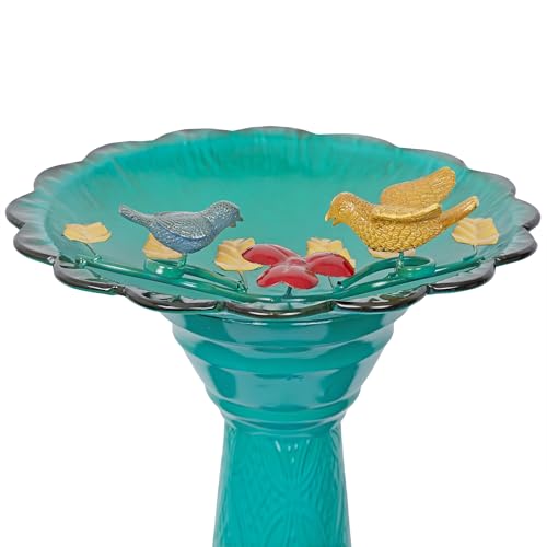 ORS112GN Vintage Metal Pedestal Birdbath with Stand (Green)