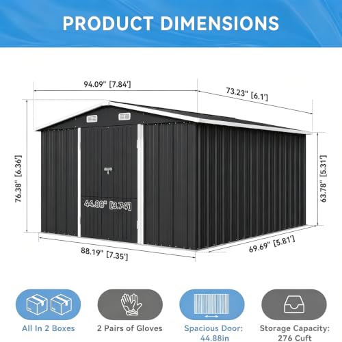 8x6 FT Outdoor Metal Storage Shed with Lockable Doors (Black / 8'x6')